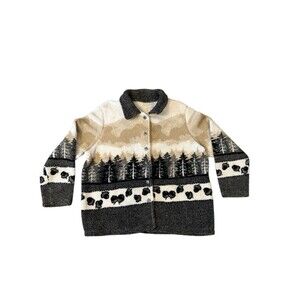 White Stag Ladies XL Fleece Button Down Jacket‎ Forest Pattern Teddy Coat